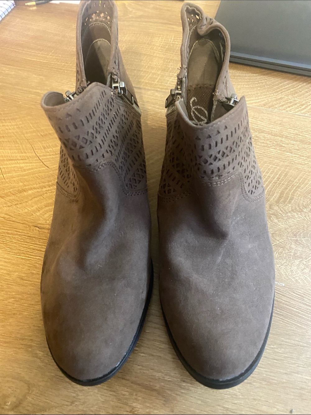 American Rag Brown Suede Laser-Cut Ankle Booties